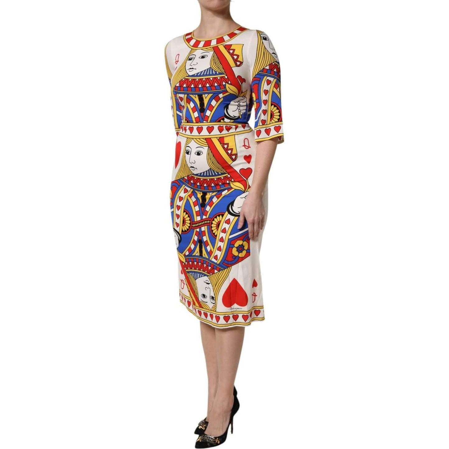 Dolce & Gabbana White Queen Of Heart Short Sleeve Midi Dress