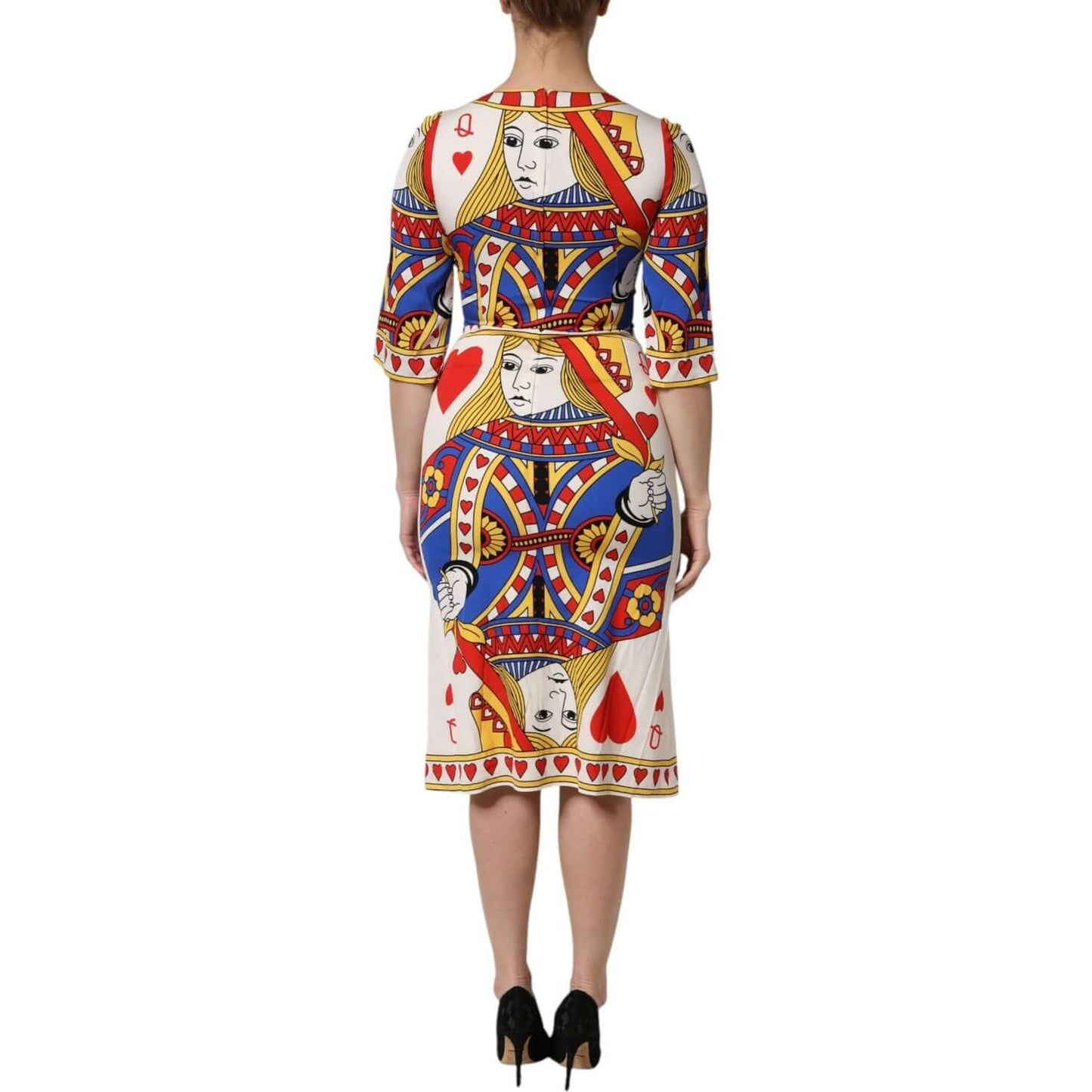 Dolce & Gabbana White Queen Of Heart Short Sleeve Midi Dress