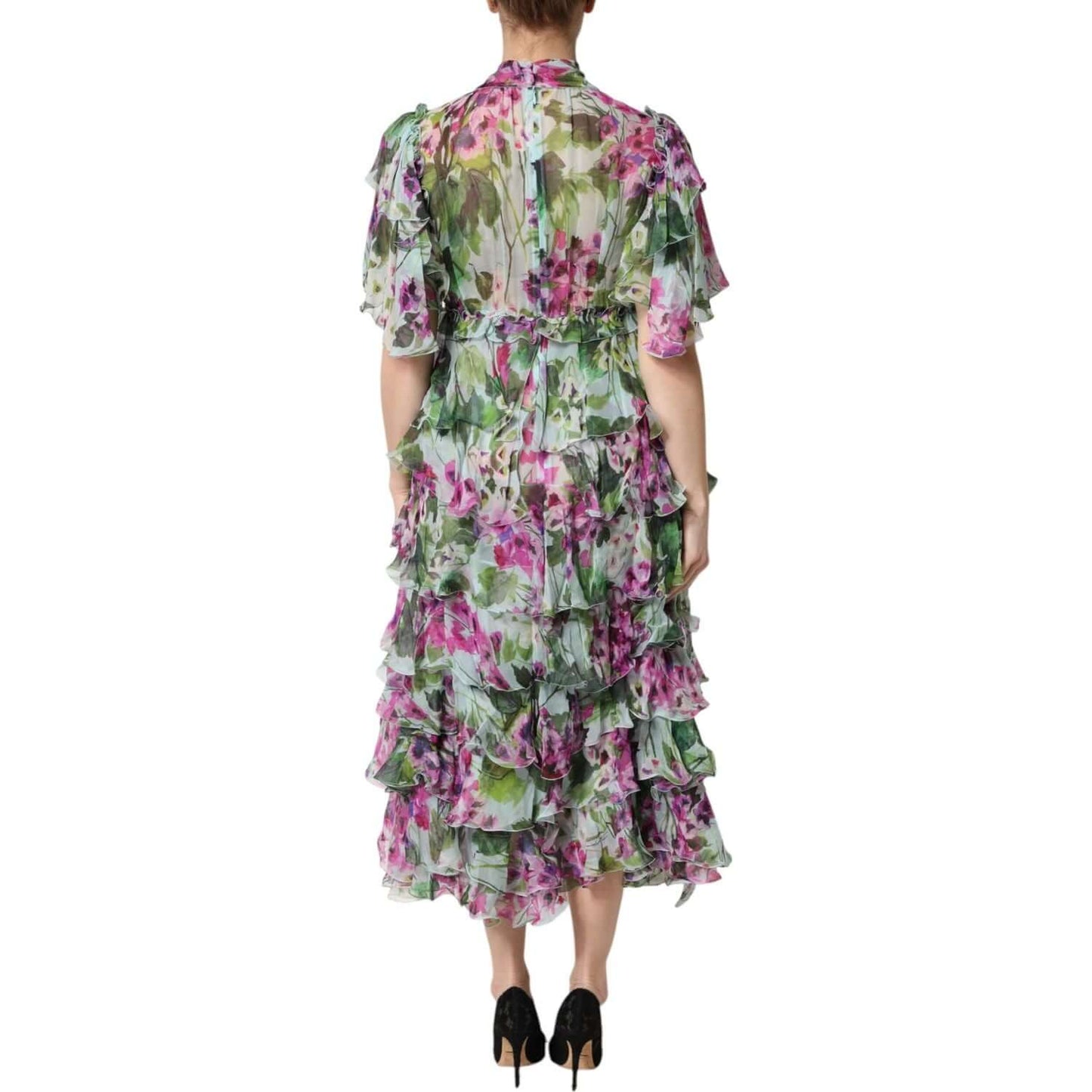 Dolce & Gabbana Multicolor Floral Silk Midi Layered Dress