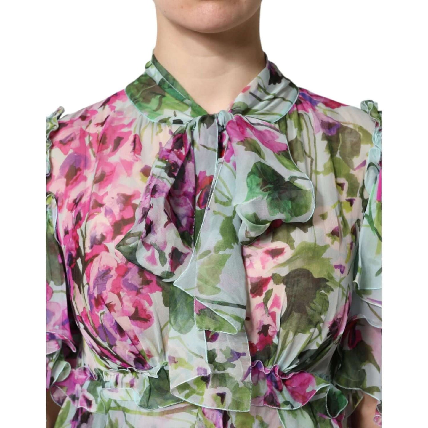Dolce & Gabbana Multicolor Floral Silk Midi Layered Dress
