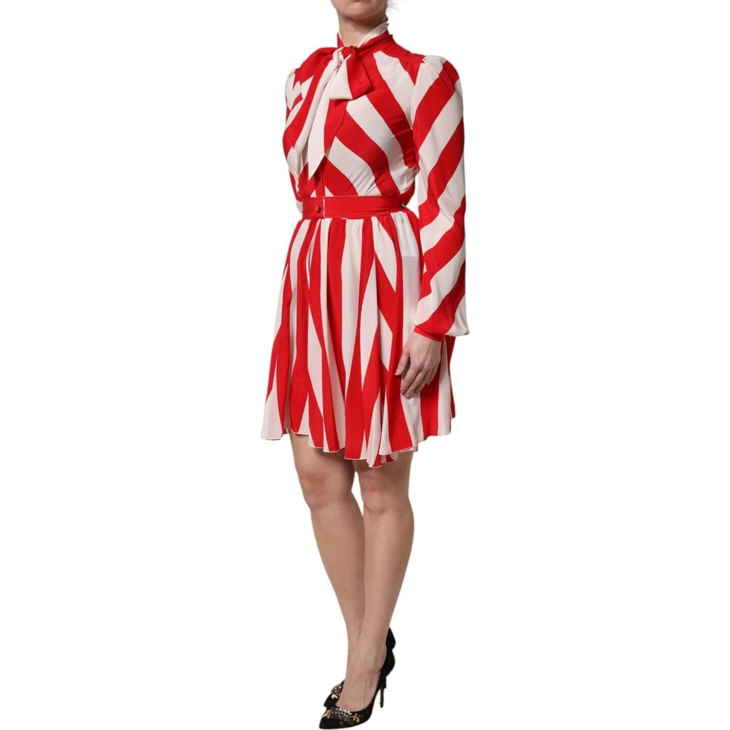 Dolce & Gabbana White Red Stripes Long Sleeves Mini Dress