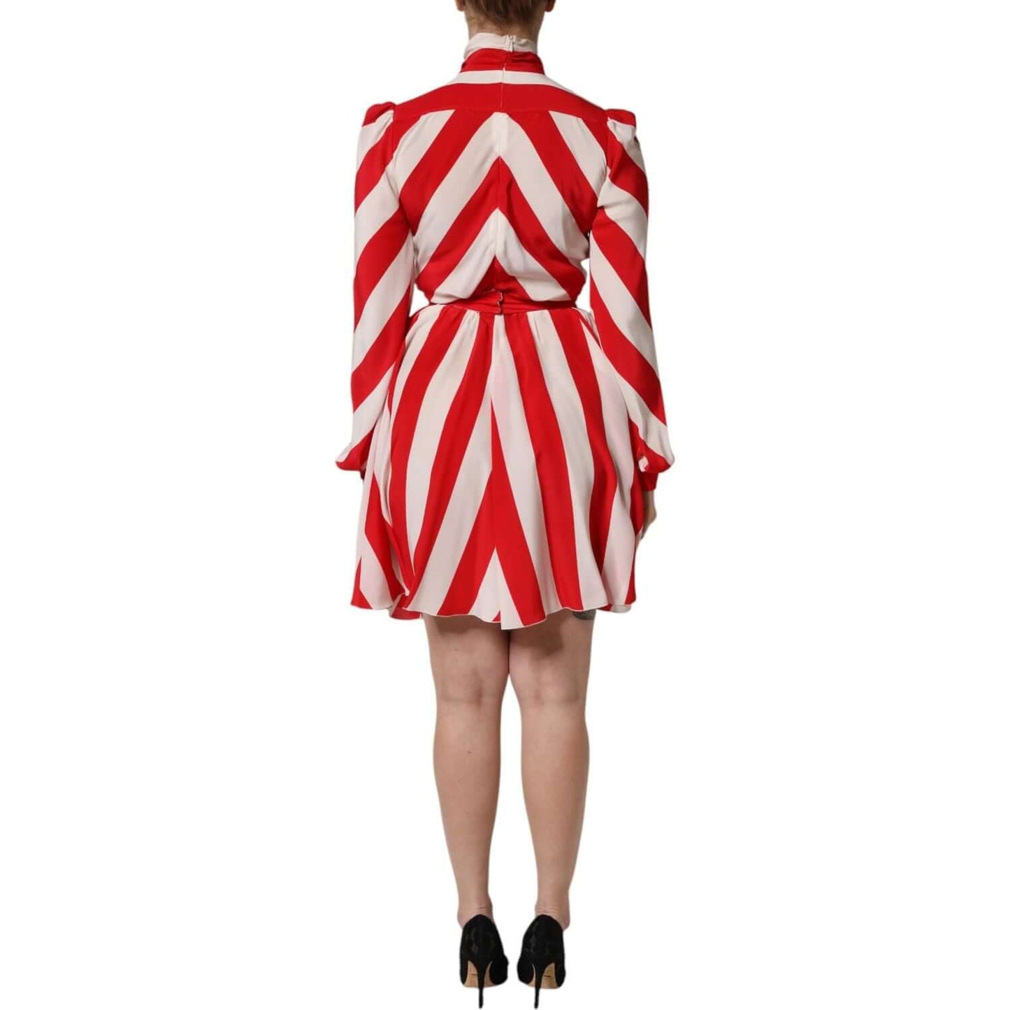 Dolce & Gabbana White Red Stripes Long Sleeves Mini Dress