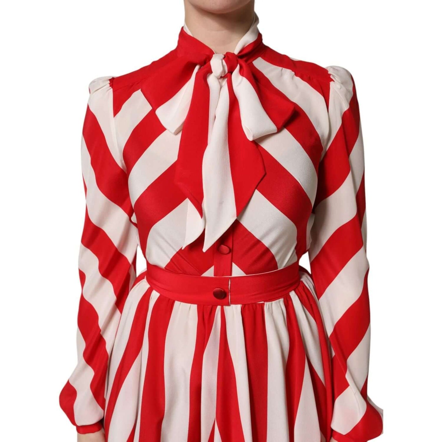 Dolce & Gabbana White Red Stripes Long Sleeves Mini Dress
