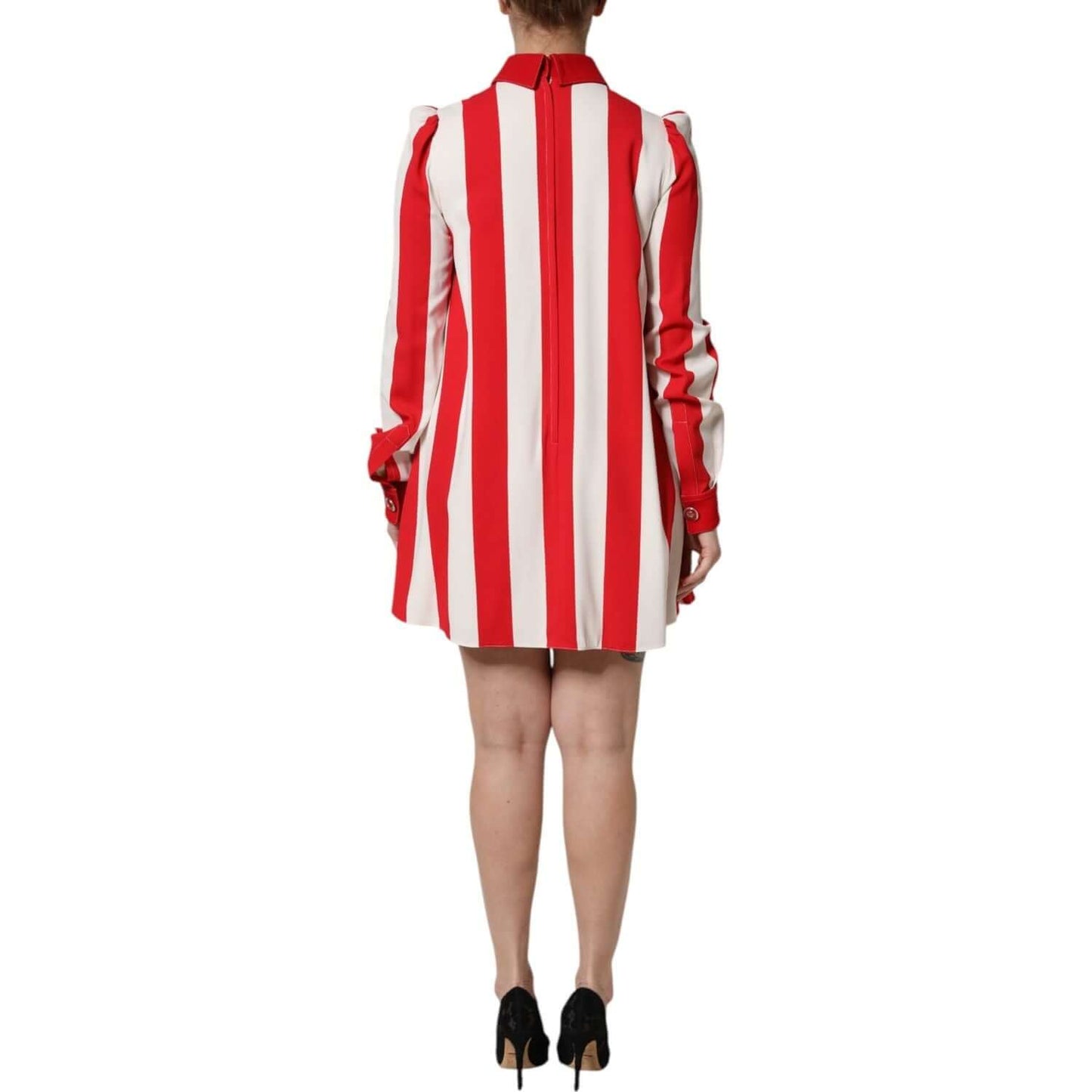 Dolce & Gabbana White Red Stripes Long Sleeves Mini Dress