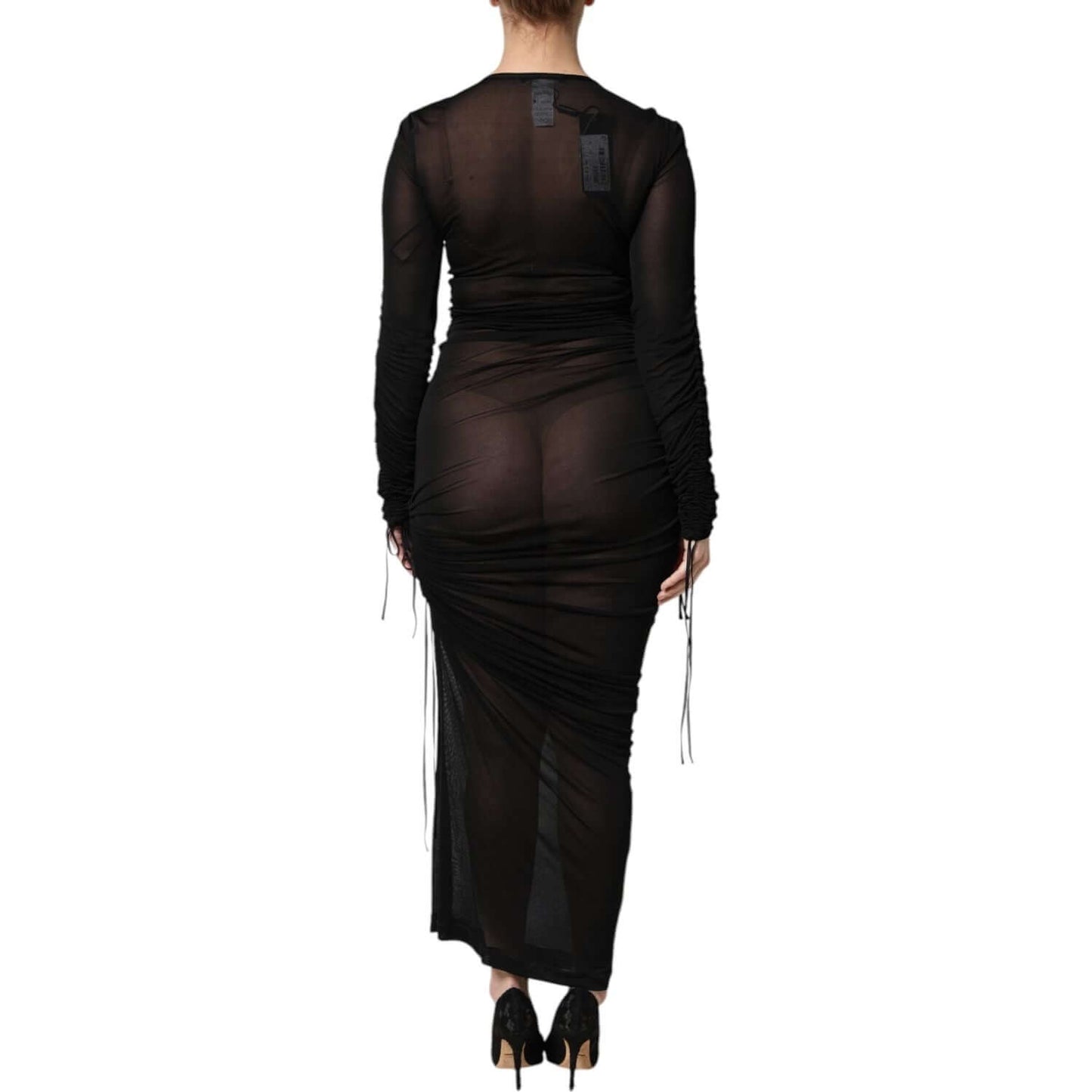 Dolce & Gabbana Black Mesh Trim Bodycon Long Sheath Dress