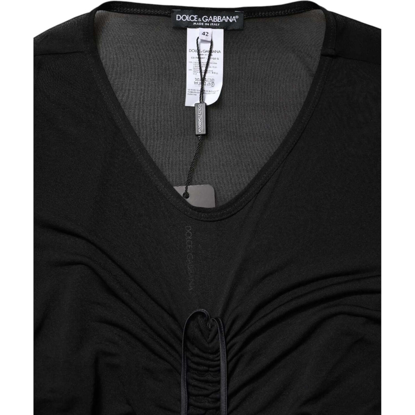 Dolce & Gabbana Black Mesh Trim Bodycon Long Sheath Dress