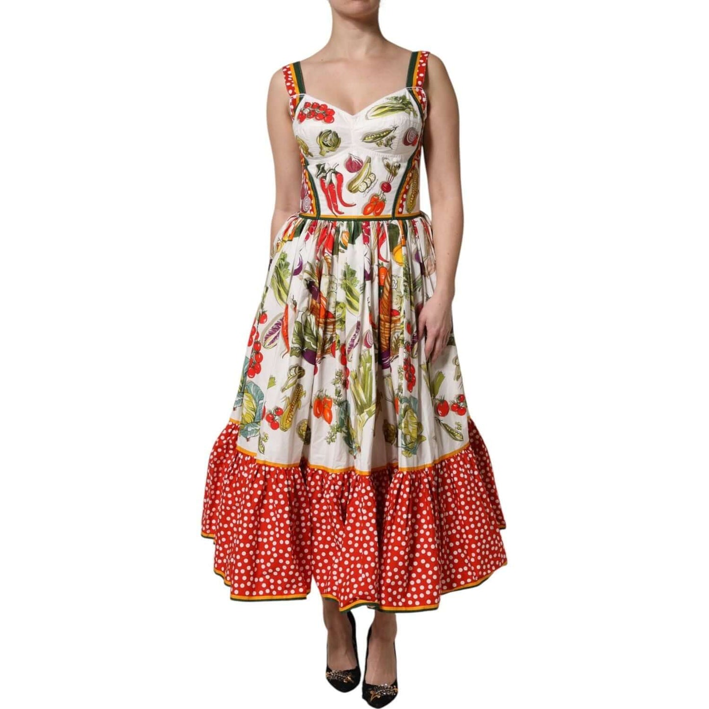 Dolce & Gabbana White Vegetables Sleeveless A-line Dress