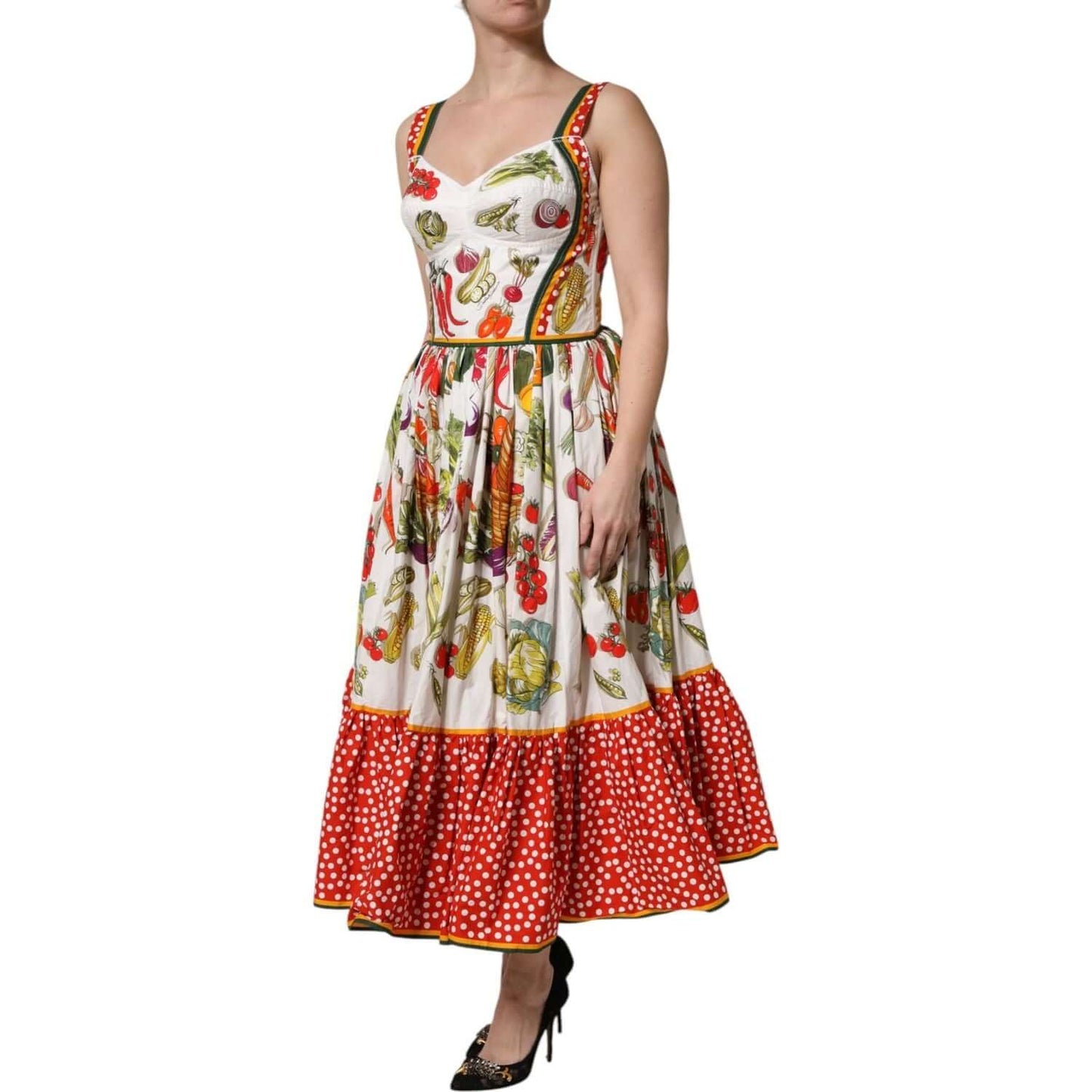 Dolce & Gabbana White Vegetables Sleeveless A-line Dress