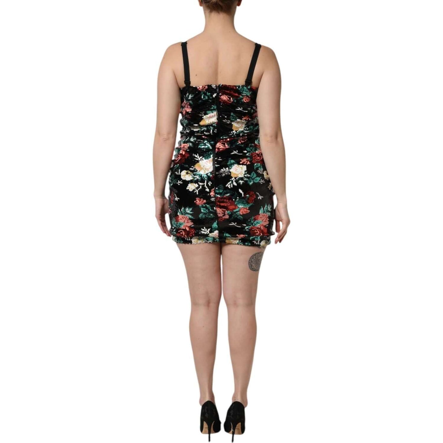 Dolce & Gabbana Black Floral Sequin Sleeveless Sheath Dress