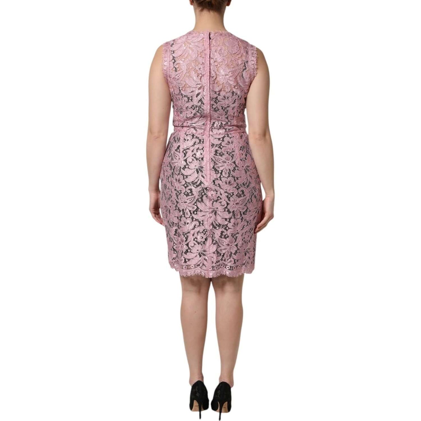 Dolce & Gabbana Pink Floral Lace Sleeveless Sheath Dress
