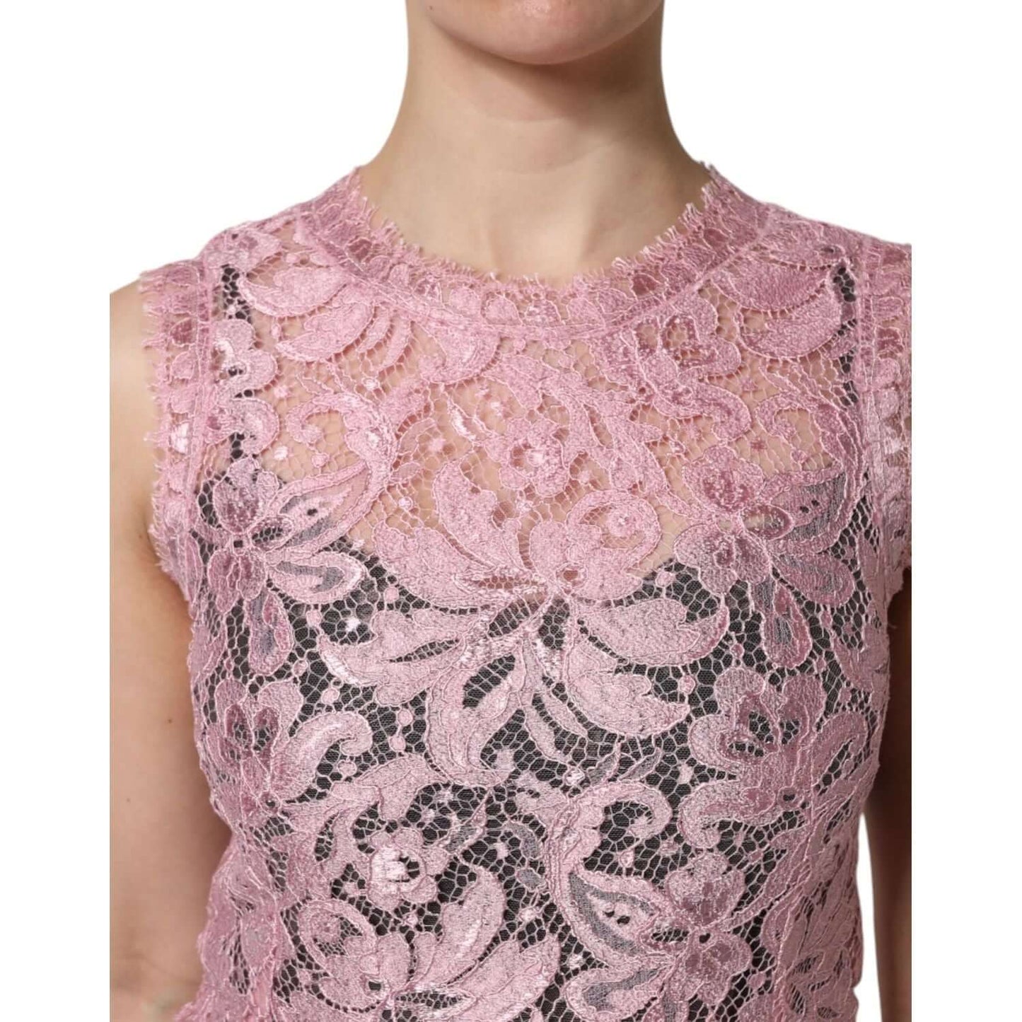Dolce & Gabbana Pink Floral Lace Sleeveless Sheath Dress