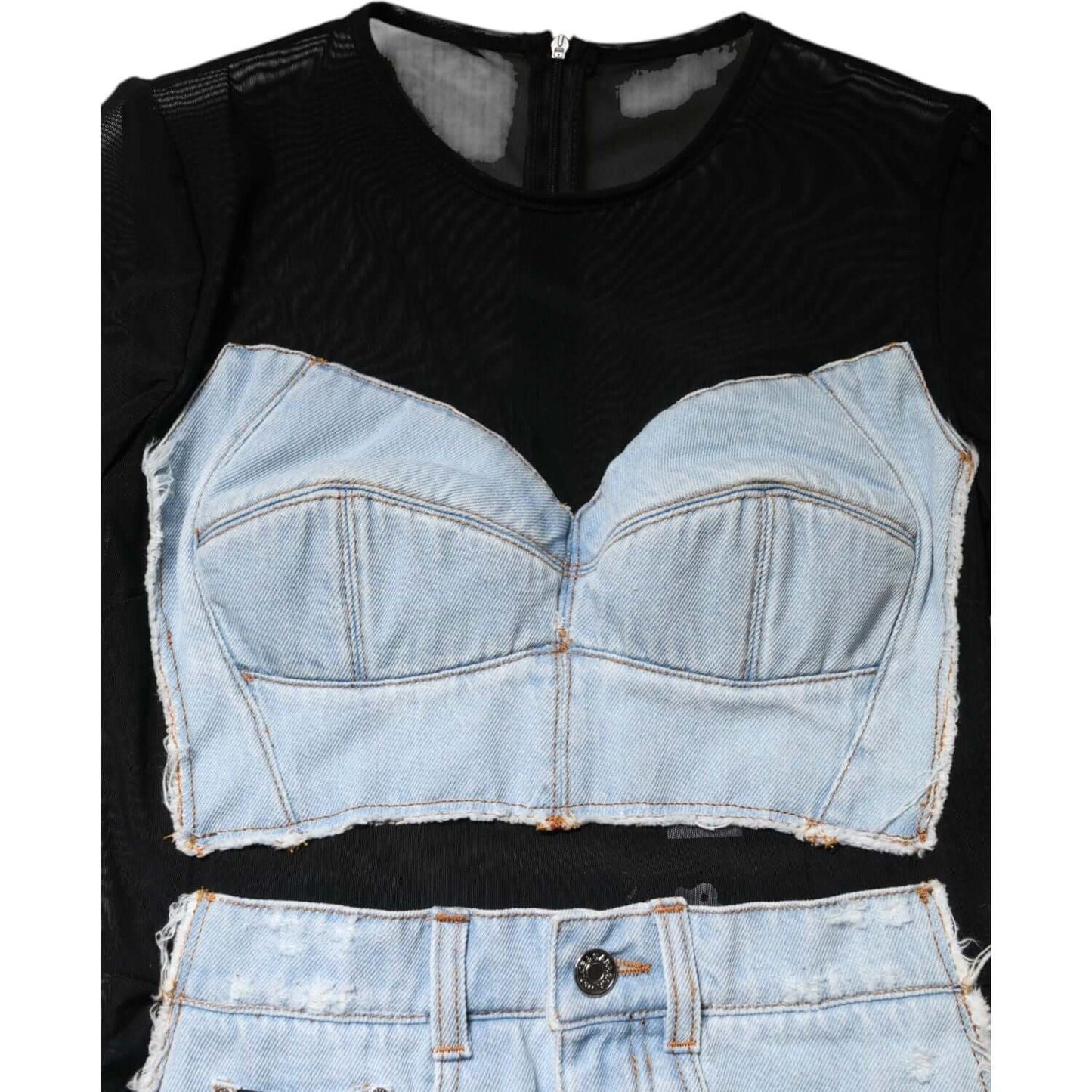 Dolce & Gabbana Black Blue Long Sleeves Denim Mini Dress
