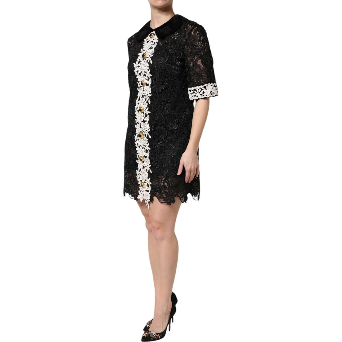 Dolce & Gabbana Black Floral Lace Embellished Mini Dress