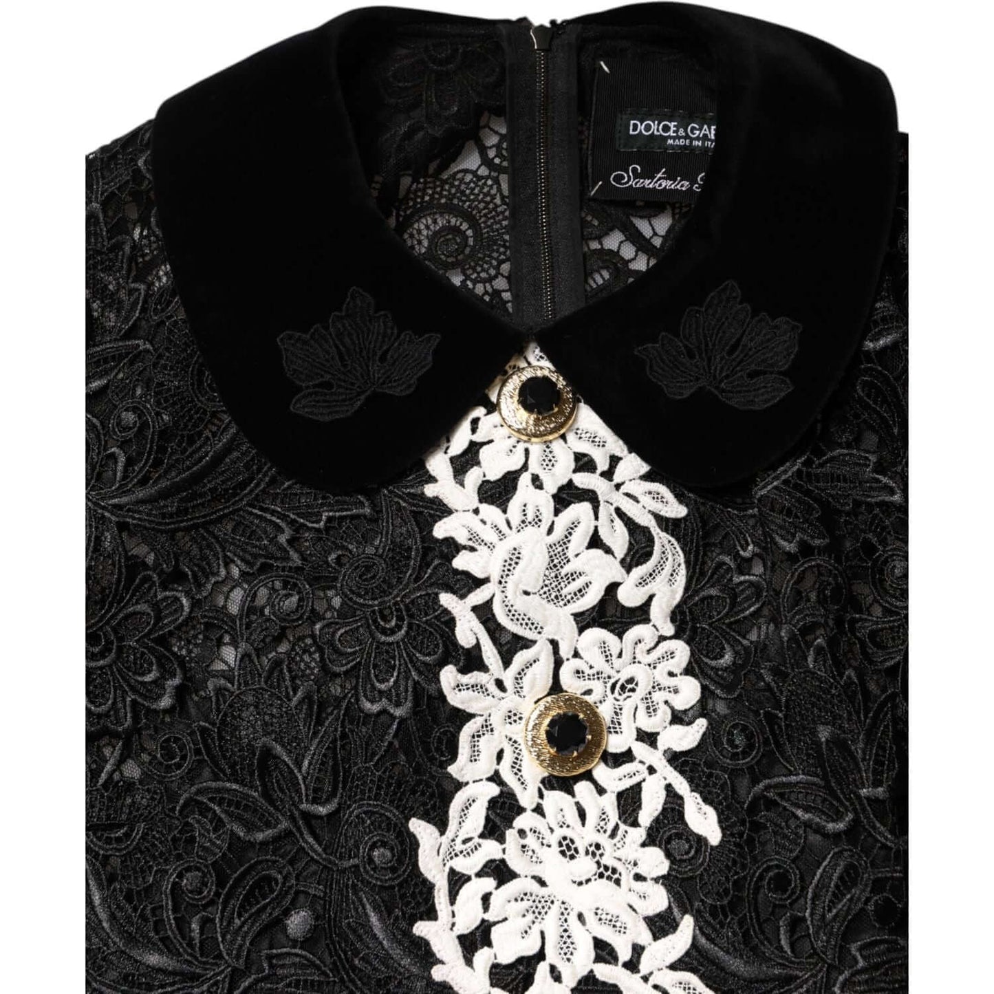 Dolce & Gabbana Black Floral Lace Embellished Mini Dress