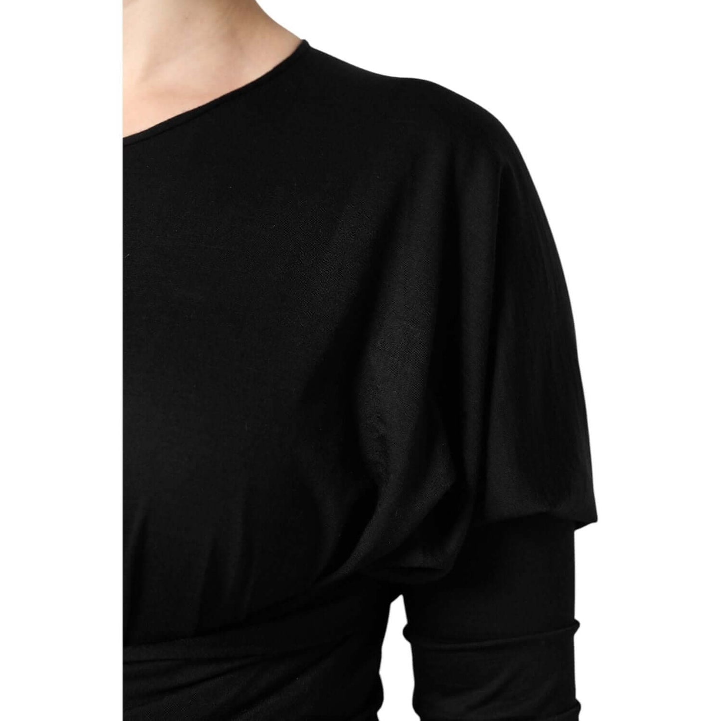 Dolce & Gabbana Black Wool Long Sleeves Sheath Midi Dress