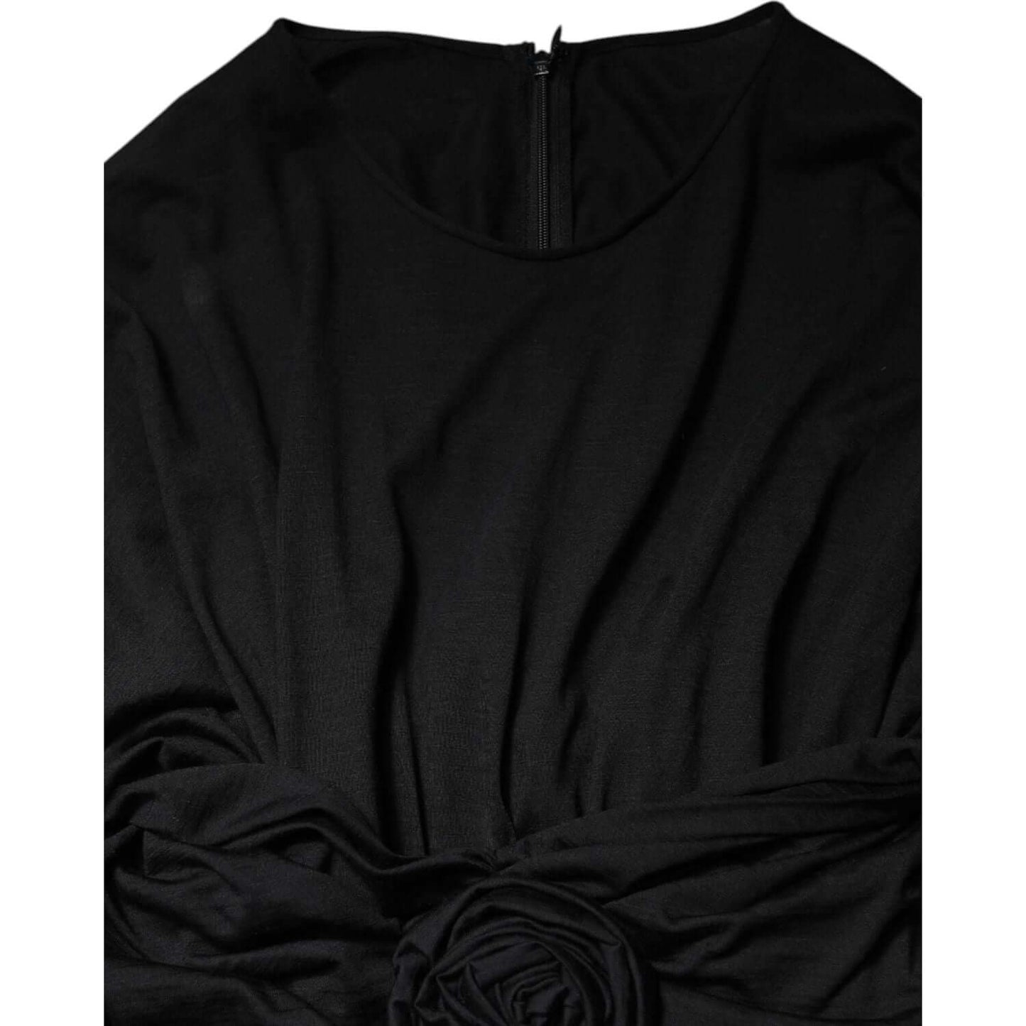 Dolce & Gabbana Black Wool Long Sleeves Sheath Midi Dress