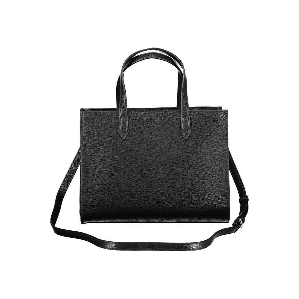 Valentino Bags black polyethylene women handbag with dual handles and adjustable shoulder strap, showcasing elegant Italian design.