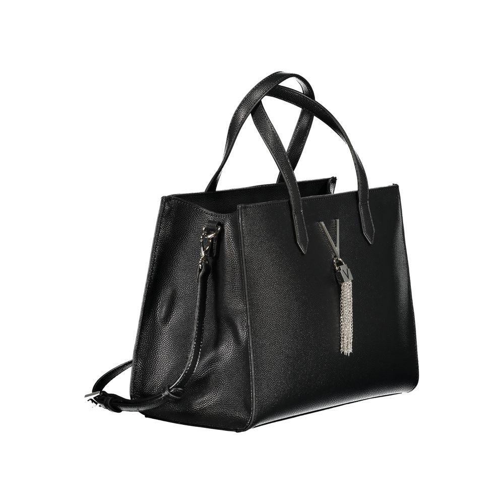 Valentino Bags black polyethylene women's handbag with dual handles and adjustable strap, featuring Italian design elegance and logo detail.