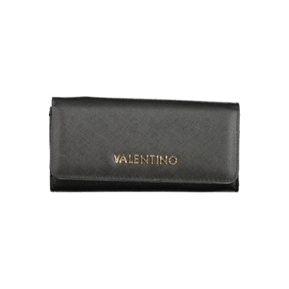 Valentino Bags black polyethylene wallet with 3 compartments, coin purse, card spaces, zip, automatic closure, and logo.