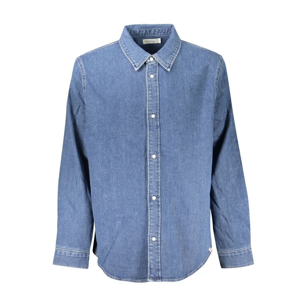 Calvin Klein Blue Cotton Men Shirt with Italian Collar and Button Cuffs