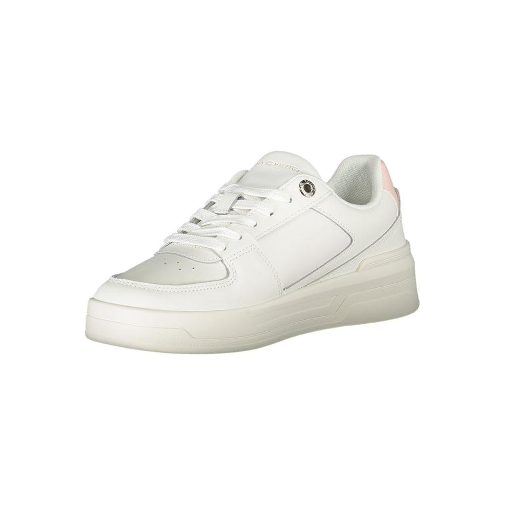 Tommy Hilfiger white lace-up sneakers with contrast detail and logo, sporty yet sophisticated design for stylish comfort.