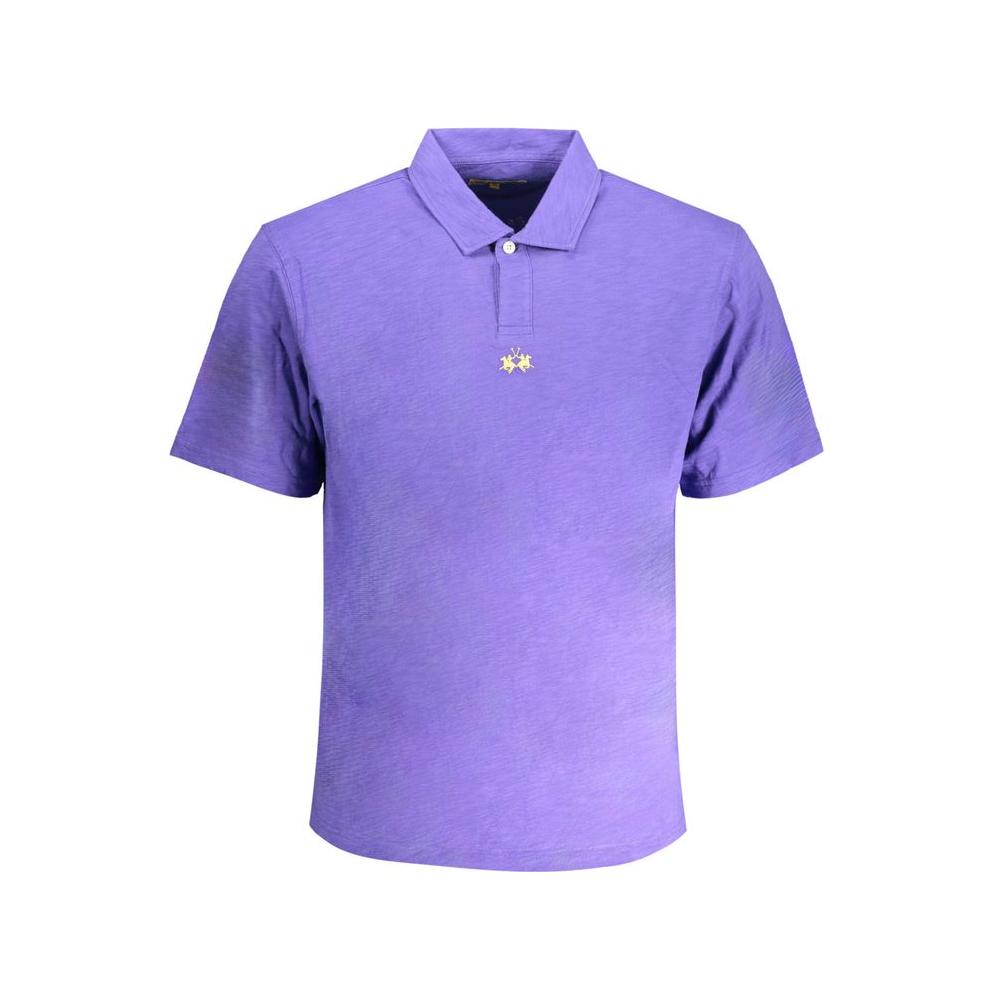 La Martina purple cotton polo shirt, short-sleeved with embroidery and logo, regular fit, 1 button, ideal for casual wear.