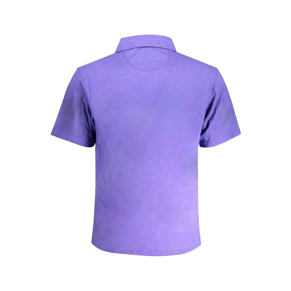 Back view of La Martina purple cotton polo shirt with short sleeves, regular fit, and embroidered logo.
