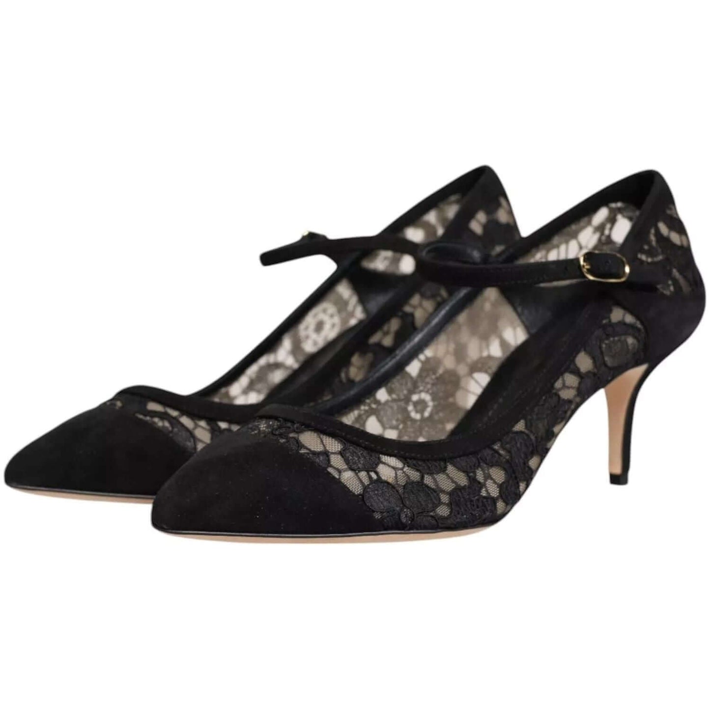 Dolce & Gabbana Black Mary Jane Taormina Lace Pumps Shoes