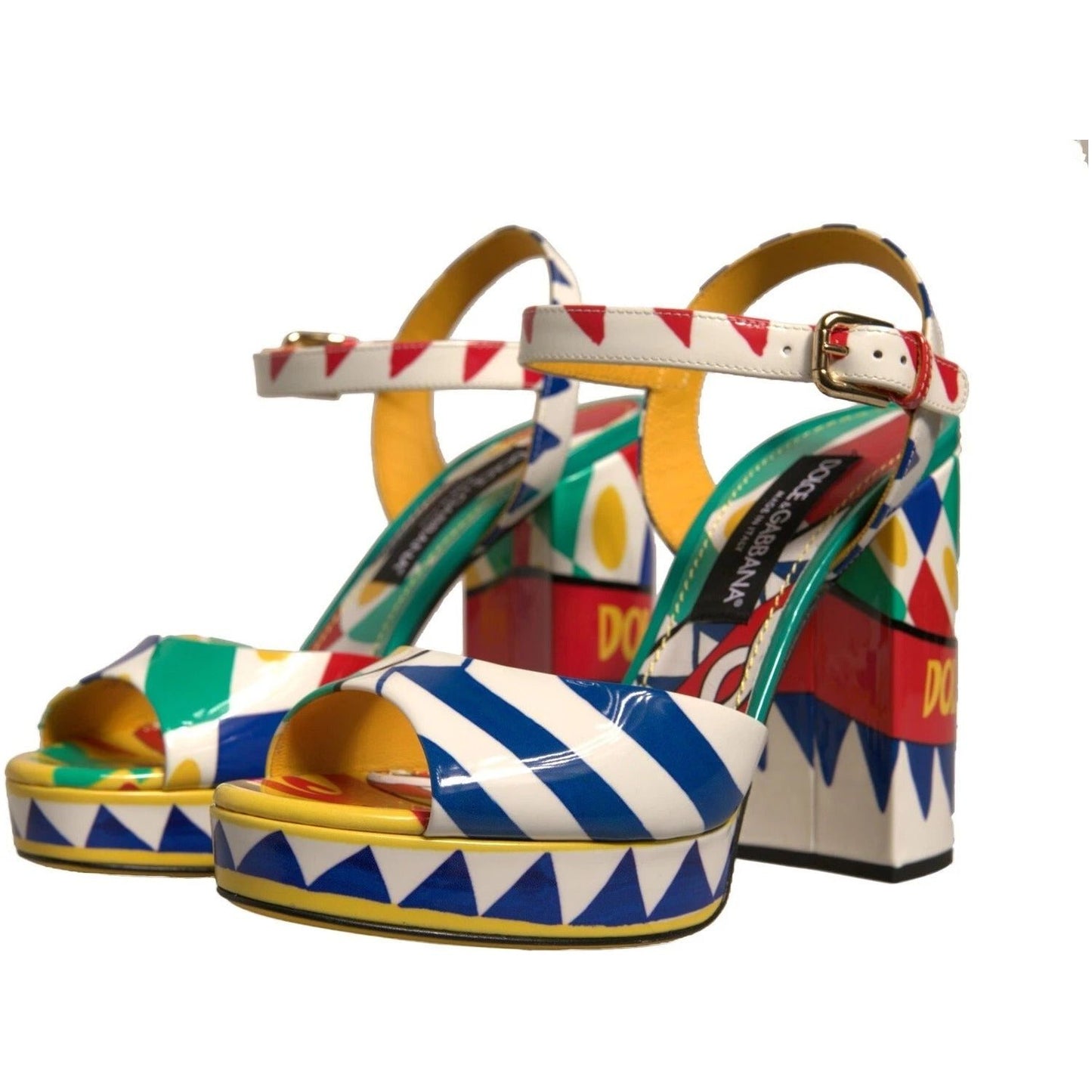 Dolce & Gabbana Multicolor Carretto Ankle Strap Heels Sandals Shoes