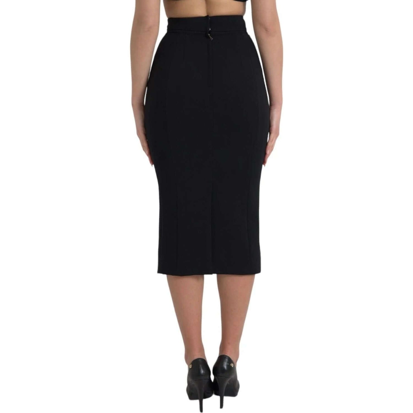 Dolce & Gabbana Black Wool High Waist Pencil Cut Midi Skirt