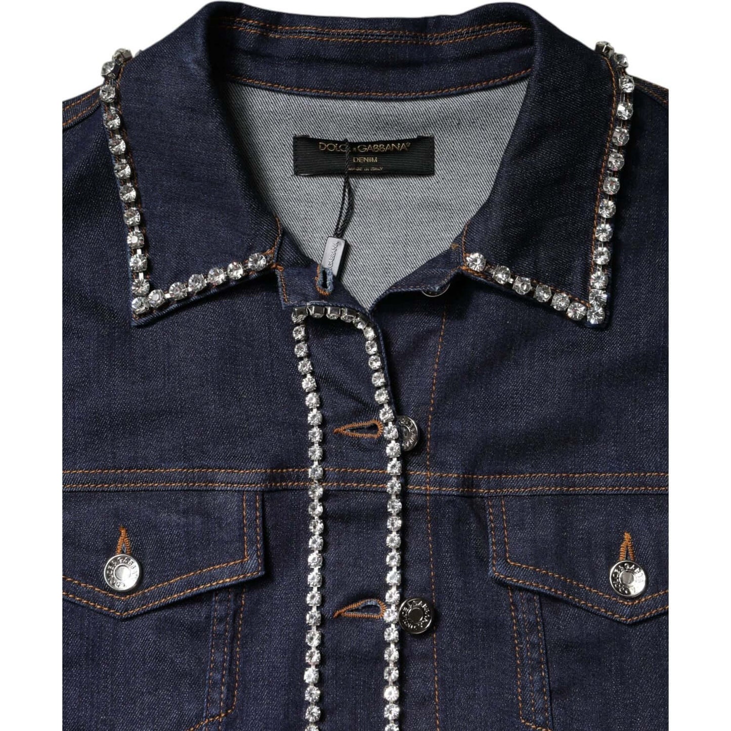 Dolce & Gabbana Blue Denim Cotton Crystal Embellished Jacket
