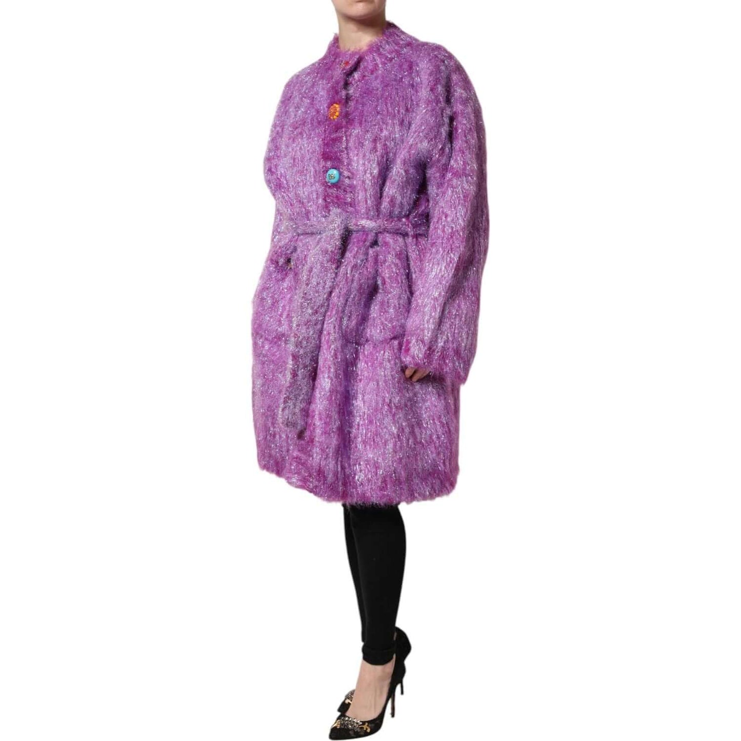 Dolce & Gabbana Purple Button Embellished Trench Coat Jacket
