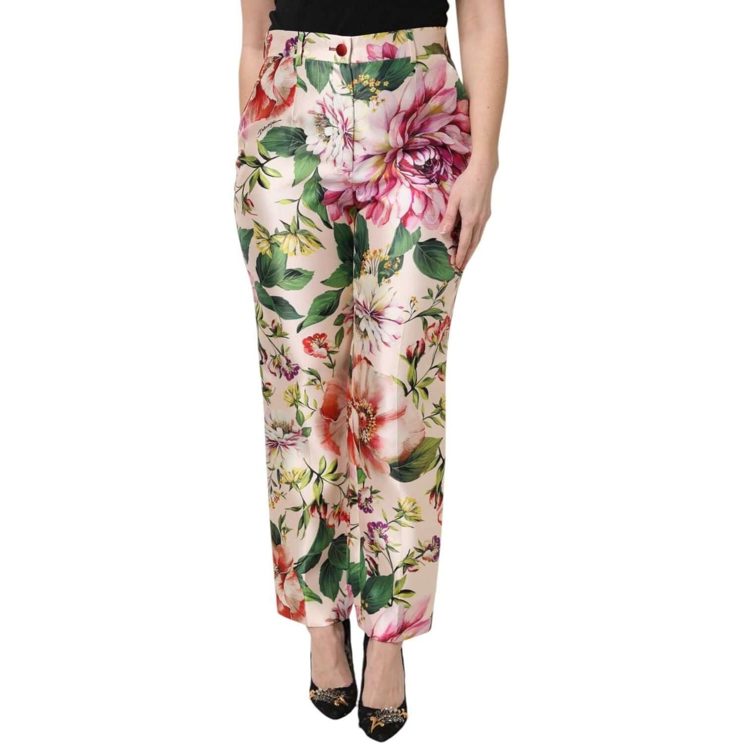 Dolce & Gabbana Multicolor Floral High Waist Straight Pants