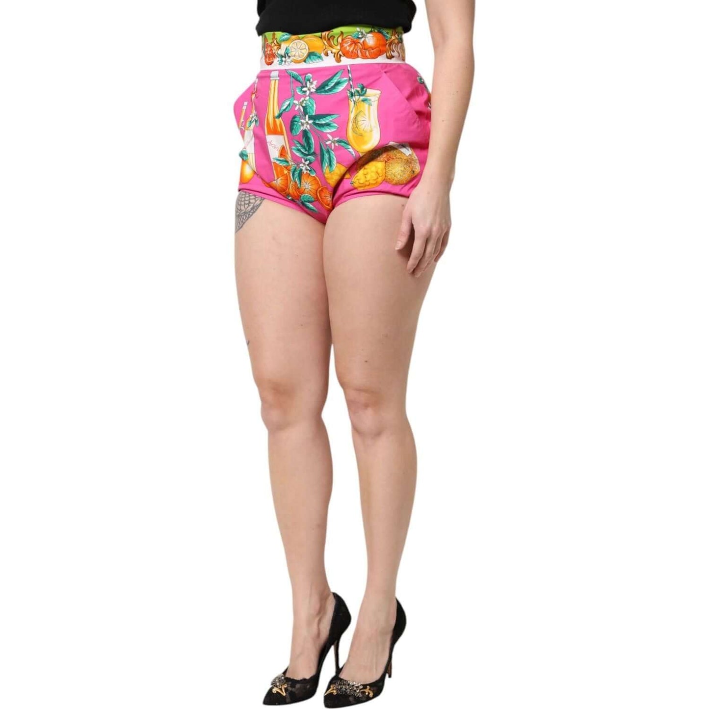 Dolce & Gabbana Pink Printed High Waist Hot Pants Shorts