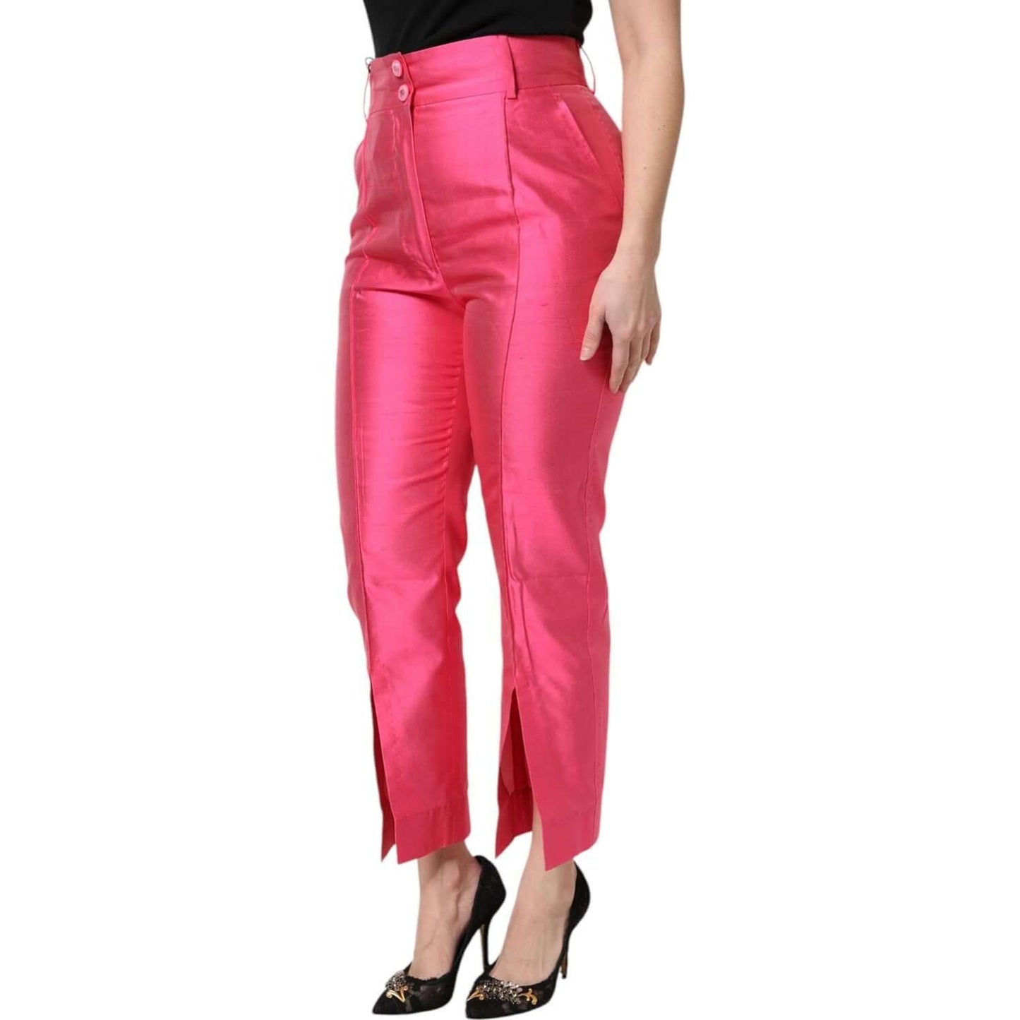 Dolce & Gabbana Pink Silk High Waist Tapered Pants