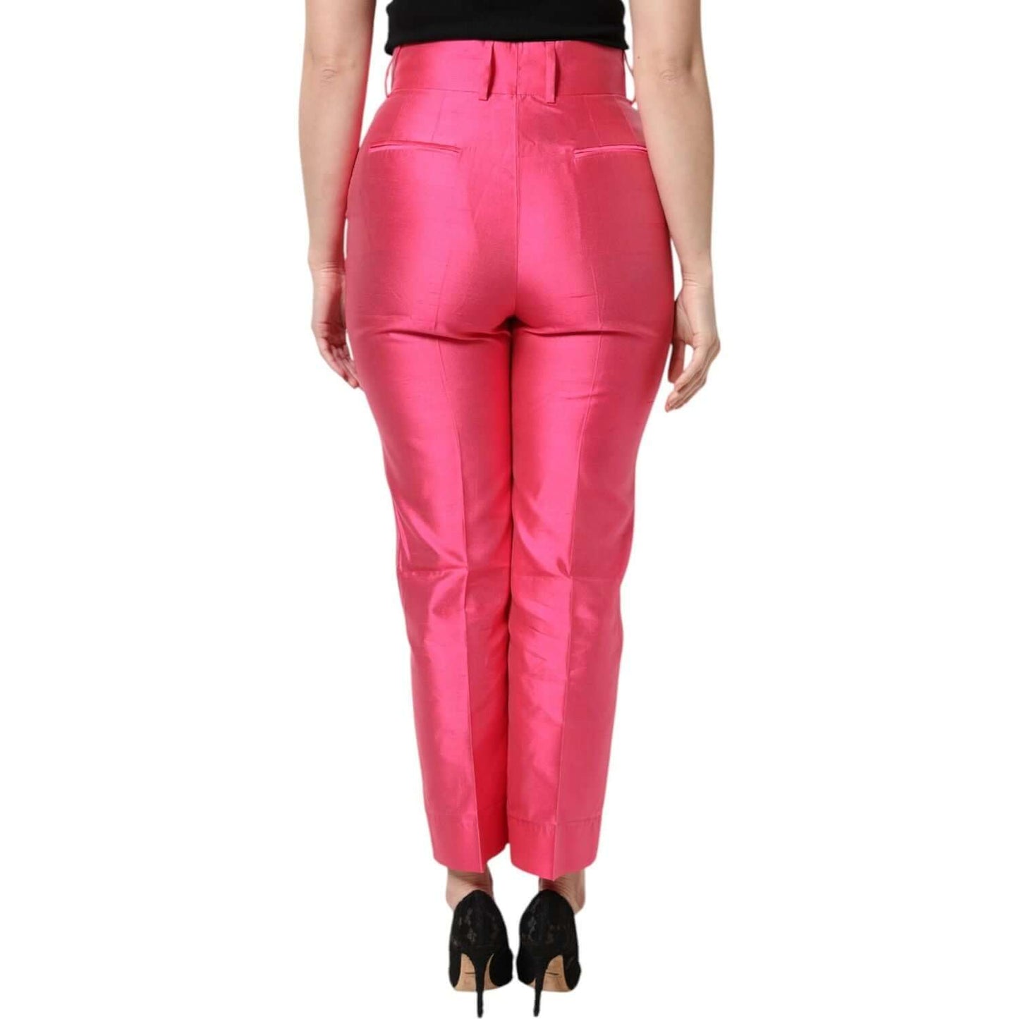 Dolce & Gabbana Pink Silk High Waist Tapered Pants