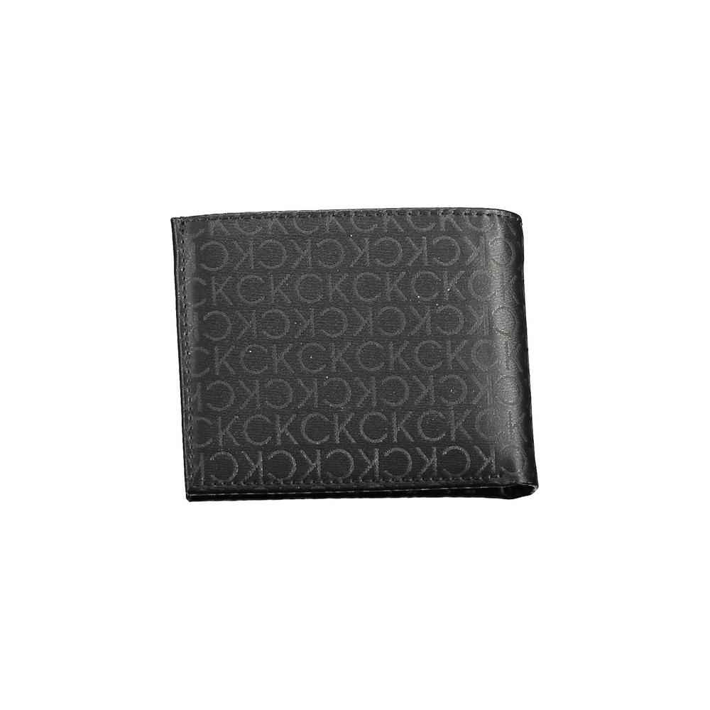 Calvin Klein black polyester men's wallet with logo design. Sleek, sophisticated accessory for cards and essentials.