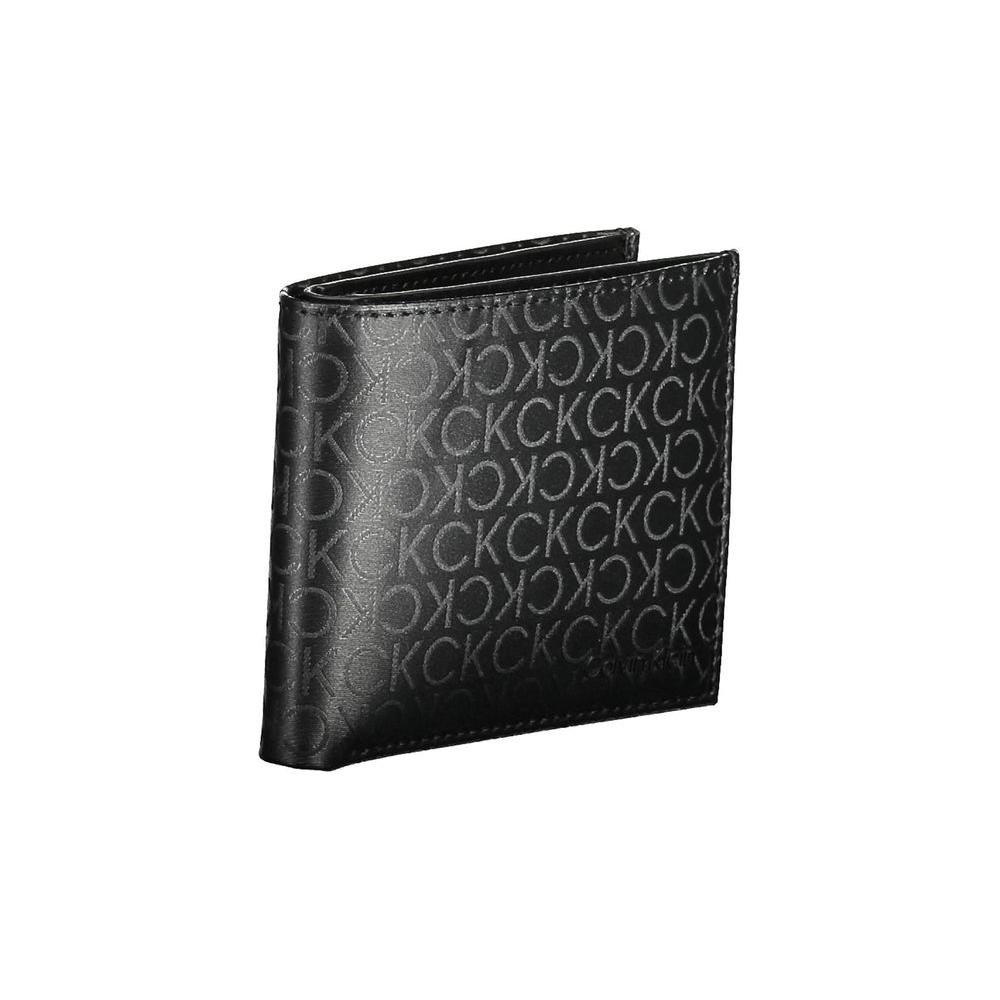 Calvin Klein black polyester men's wallet with logo, sleek design, and multiple card slots for style and functionality.