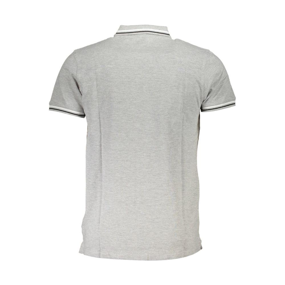 Back view of Cavalli Class Gray Cotton Men's Polo Shirt with contrasting details and elegant design.