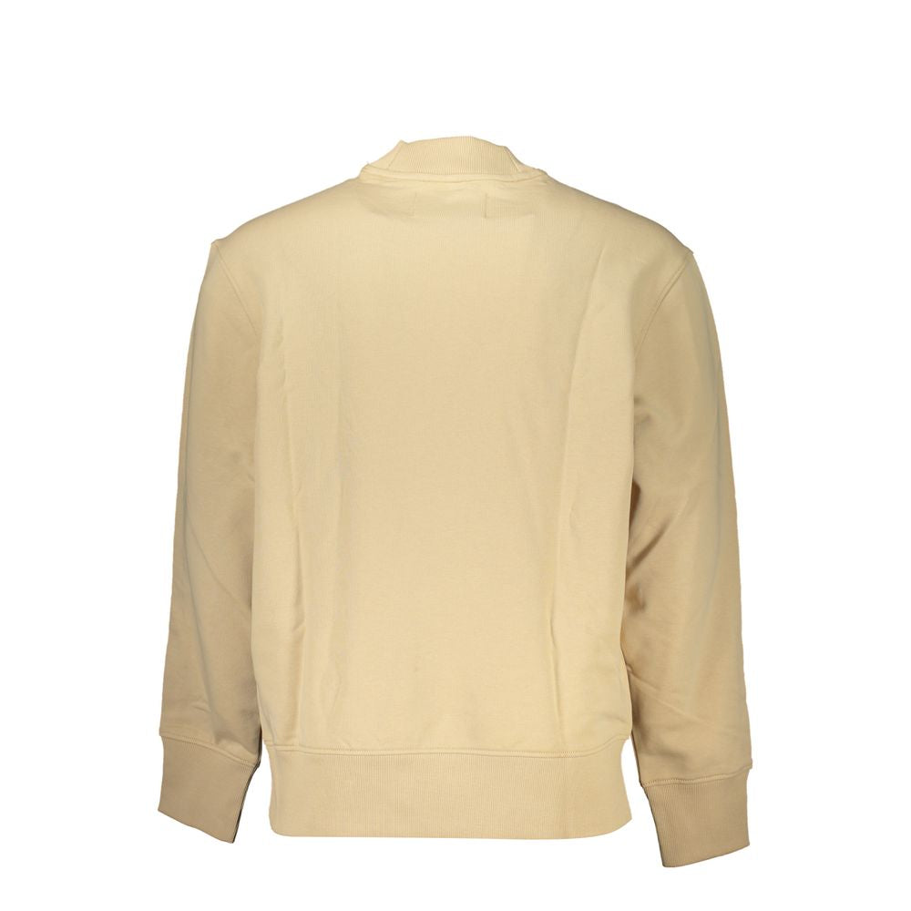 Back view of Calvin Klein Beige Crew Neck Sweatshirt showcasing minimalist design and eco-friendly cotton fabric.