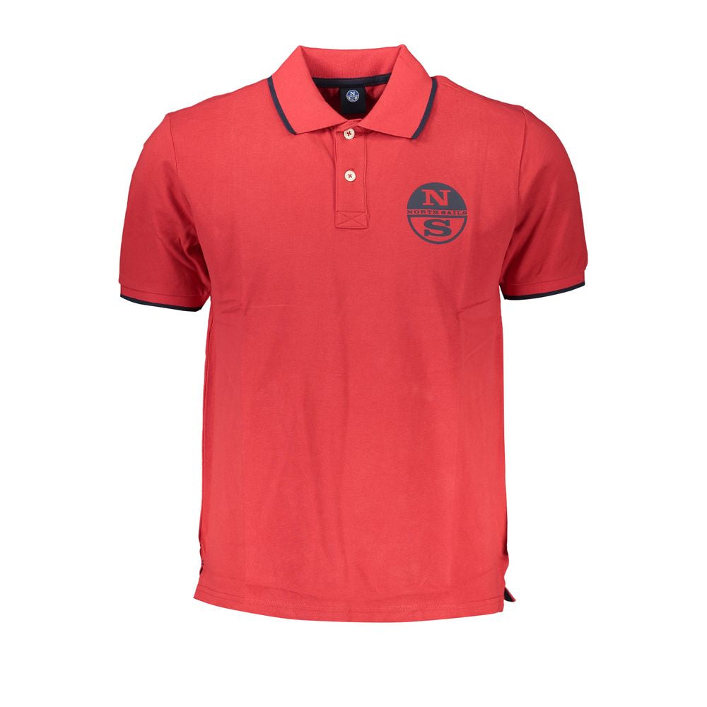 North Sails red cotton polo shirt with short sleeves, two buttons, contrast details, and logo print.