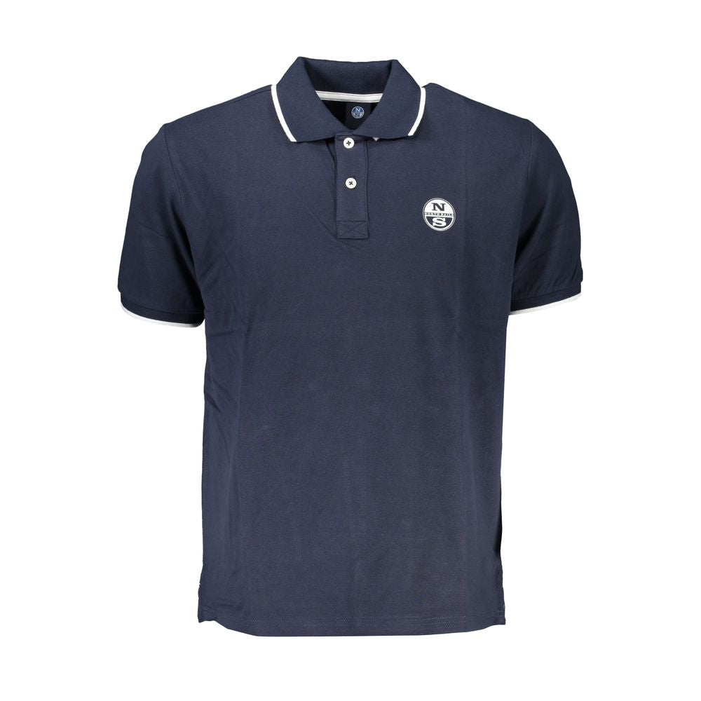 North Sails blue cotton polo shirt with short sleeves, two buttons, contrast details, and logo print