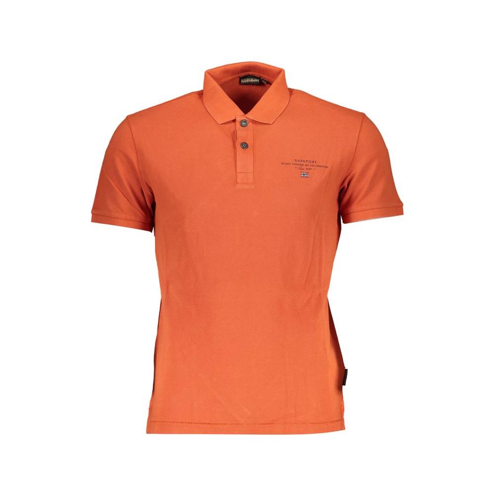 Napapijri Orange Cotton Polo Shirt with short sleeves, regular fit, 2-button collar, featuring print, embroidery, and logo detail.