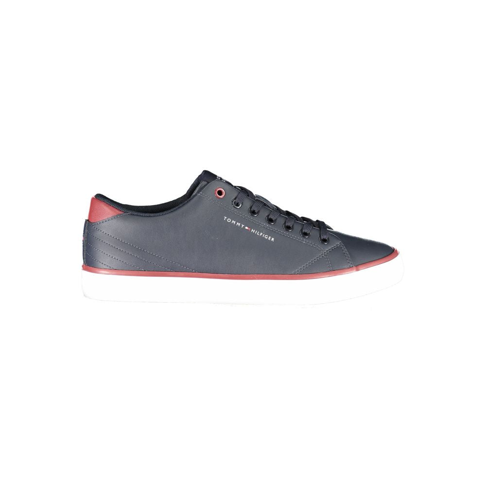 Tommy Hilfiger blue polyester sneakers with laces, contrast details, and logo print, ideal for sports and casual wear.