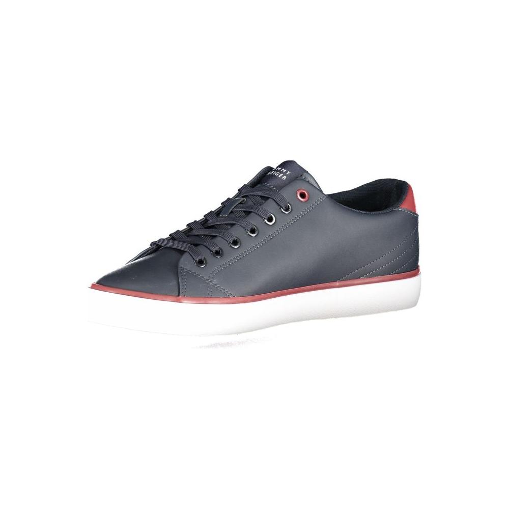 Tommy Hilfiger blue polyester sneaker with laces, contrast details, logo print, ideal for sports. Stylish and comfortable footwear.
