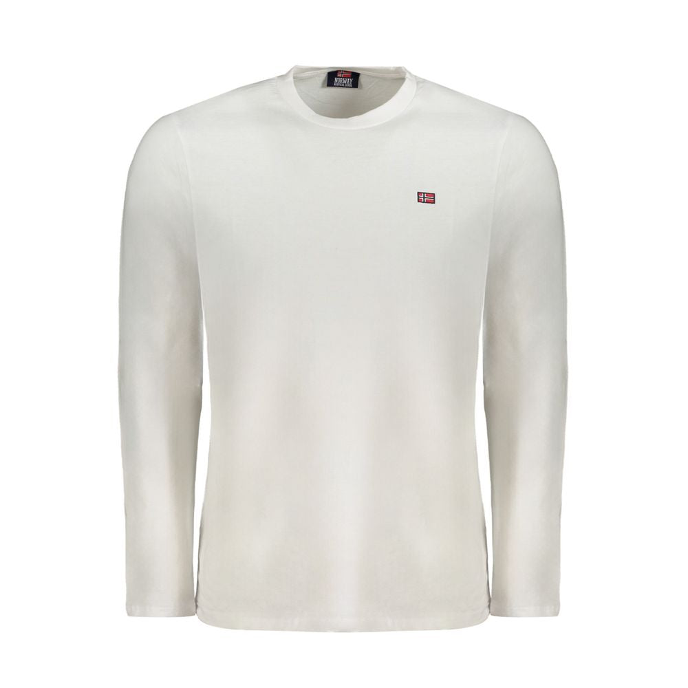 Norway 1963 white long sleeve cotton men's T-shirt with crew neck and embroidered logo, sleek and timeless style.