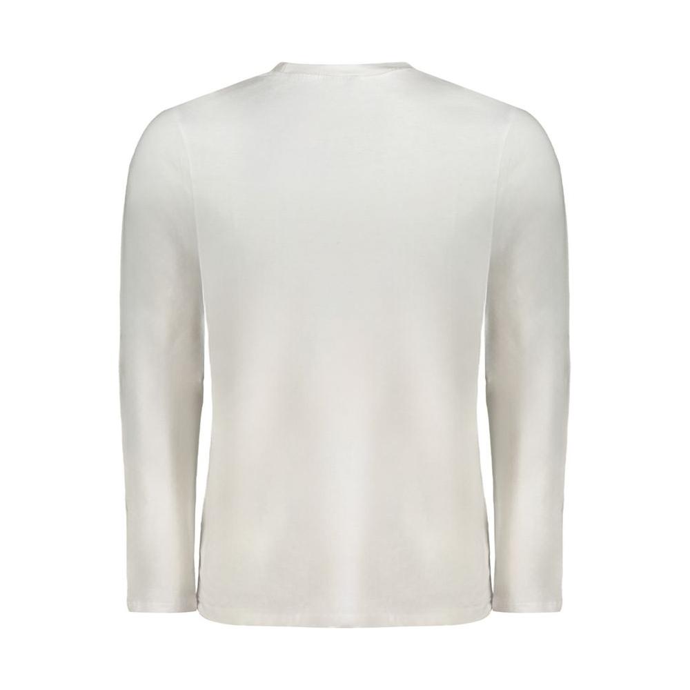 Back view of Norway 1963 white cotton men's long sleeve T-shirt, showcasing classic crew neck and soft, luxurious fabric.