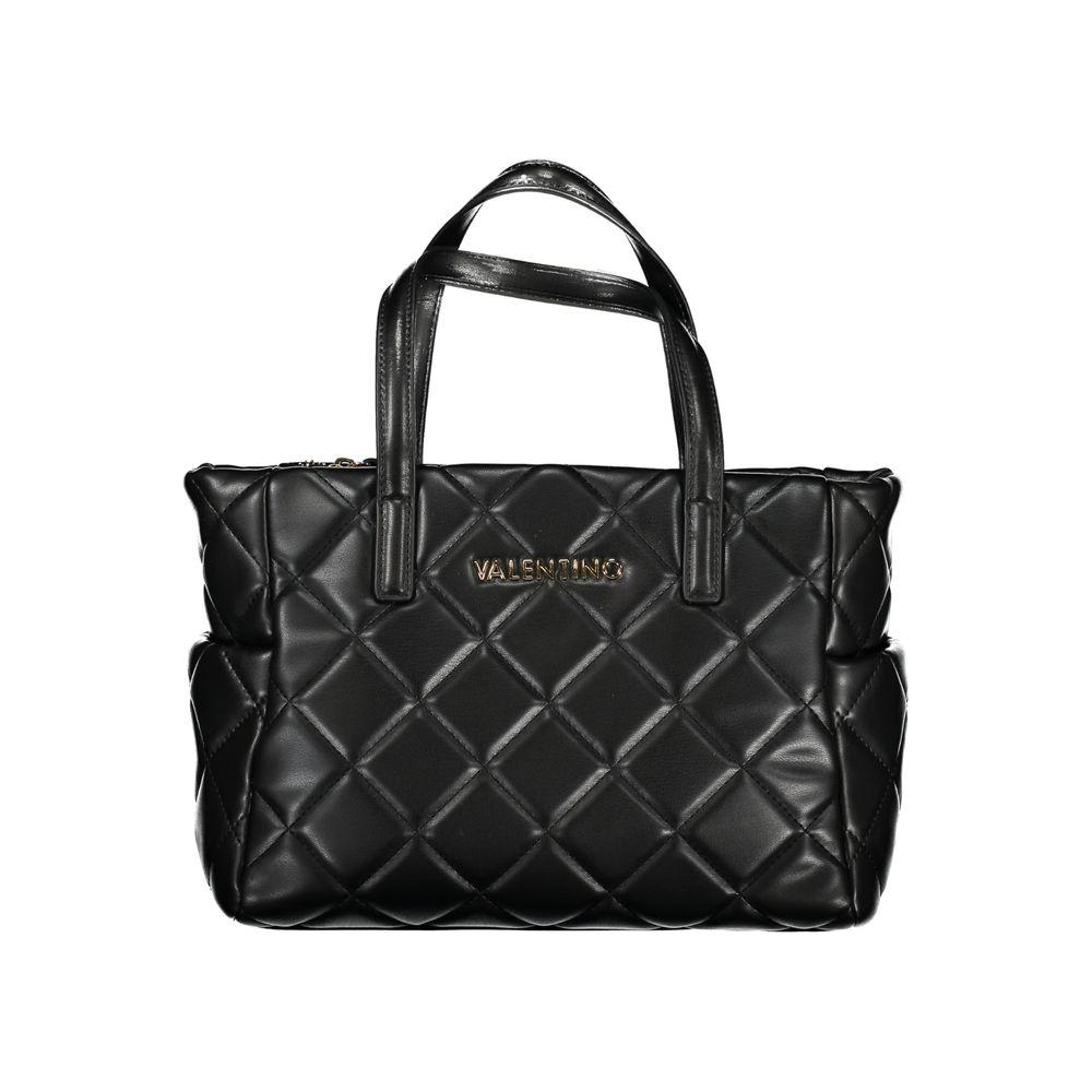 Valentino Bags black polyethylene women's handbag with quilted design, dual handles, and sleek modern style for organized essentials.