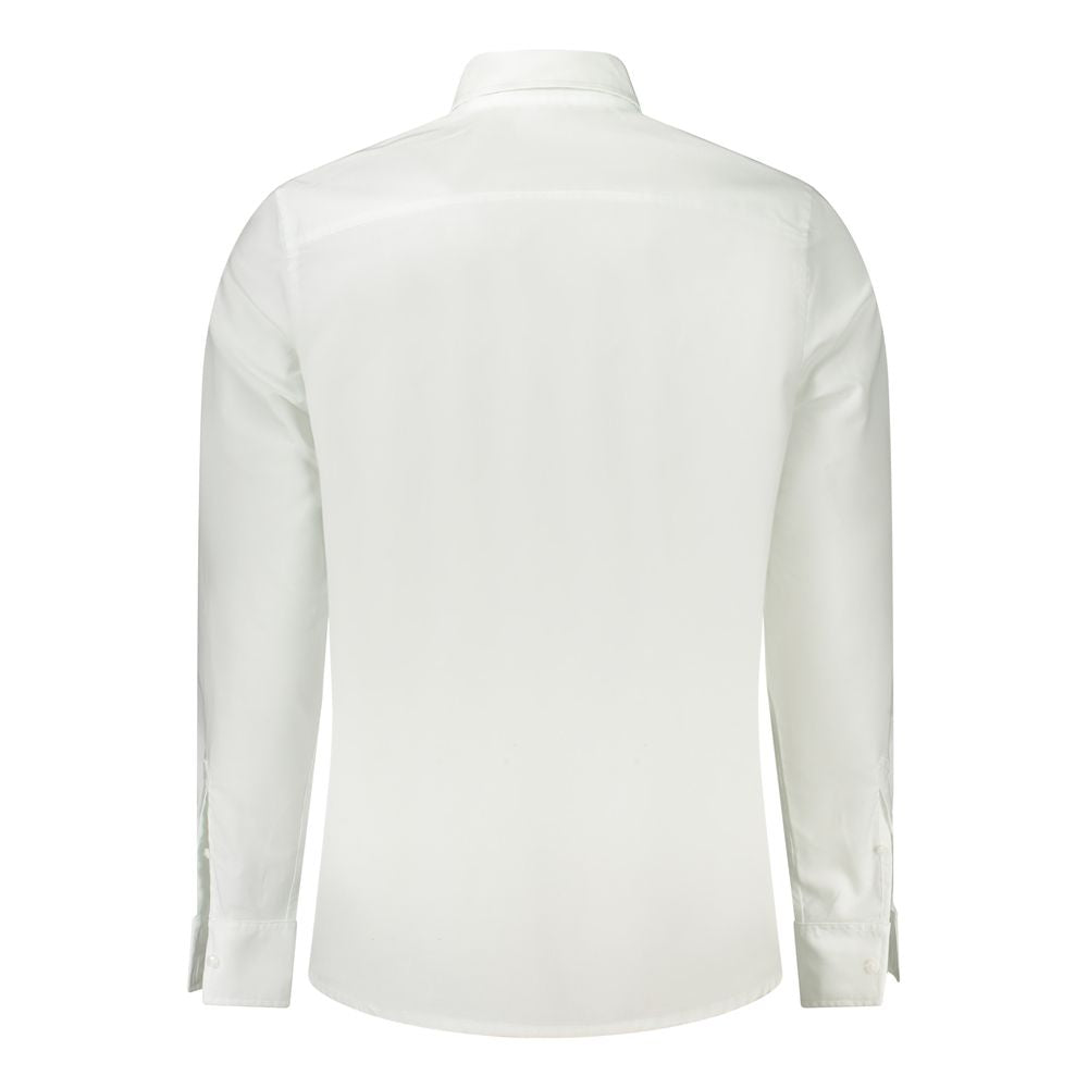 Back view of Calvin Klein white cotton men's shirt with long sleeves and Italian collar