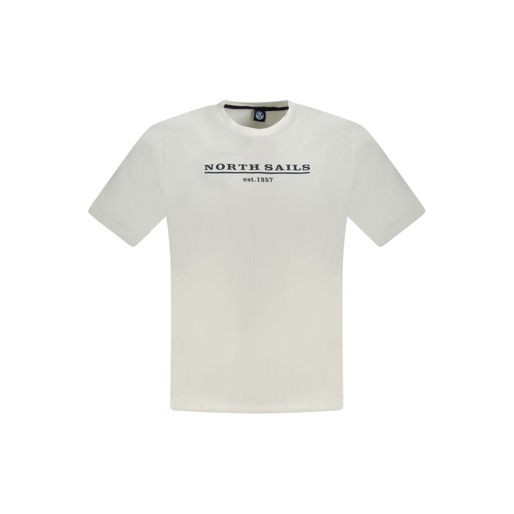 North Sails white cotton men's T-shirt with logo, sustainable, short sleeve, casual, comfortable, soft cotton, bold print.